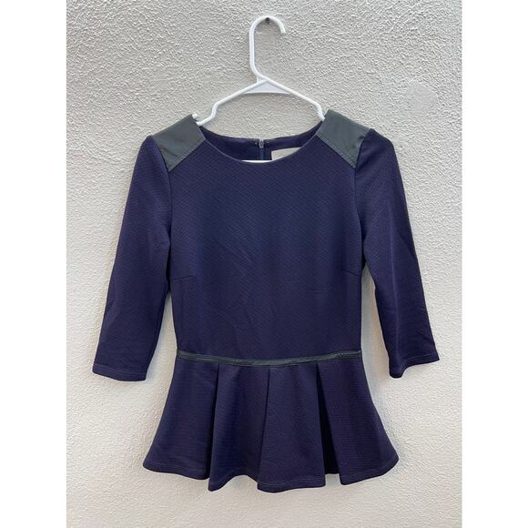 Womens Sugar Lips Faux Leather Peplum Hem 3/4 Sleeve Blouse Size Small - Picture 1 of 12